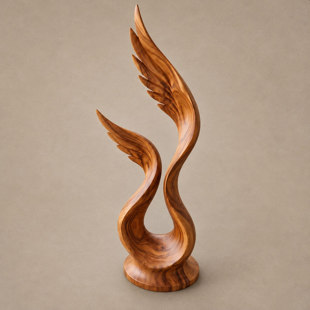 Farmhouse Wood Sculpture With Rising Flame Cluster For Living Room