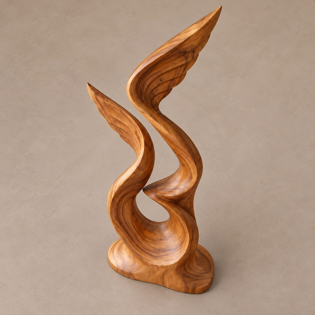Rustic Tall Wood Sculpture With Flame Cluster Form For Entryway