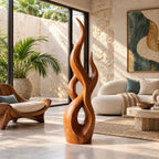 Handcrafted Wood Sculpture With Flowing Wave Rings For Living Room