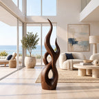 Handcrafted Wood Sculpture With Flowing Wave Rings For Living Room