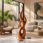 Handcrafted Wood Sculpture With Flowing Wave Rings For Living Room