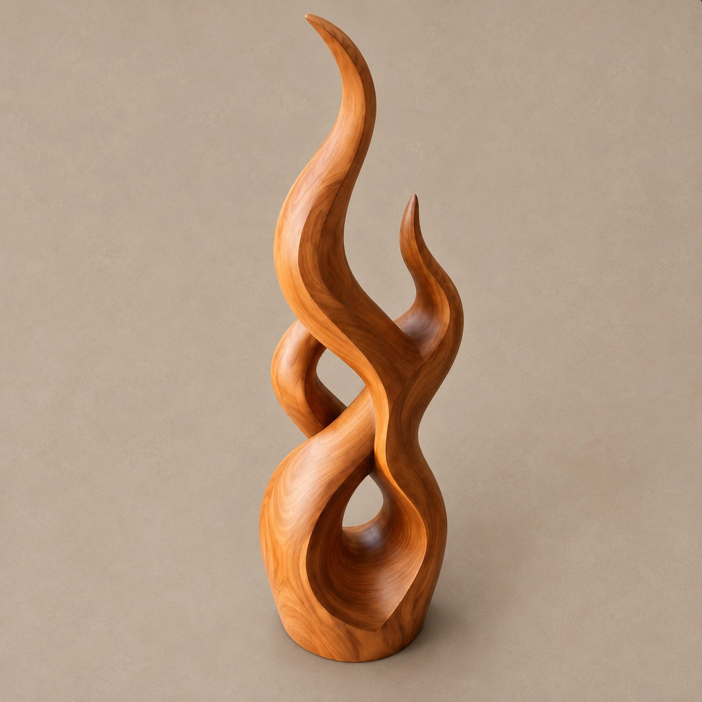 Handcrafted Wood Sculpture With Flowing Wave Rings For Living Room