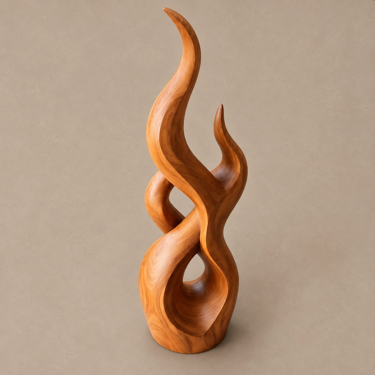 Handcrafted Wood Sculpture With Flowing Wave Rings For Living Room