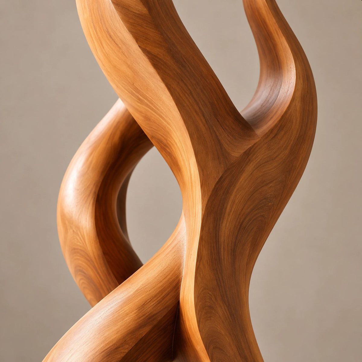 Handcrafted Wood Sculpture With Flowing Wave Rings For Living Room