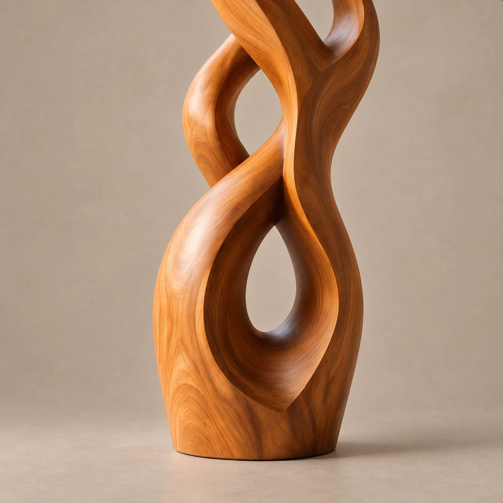 Handcrafted Wood Sculpture With Flowing Wave Rings For Living Room