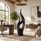 Modern Slender Wood Sculpture With Rising Flame Form For Living Room