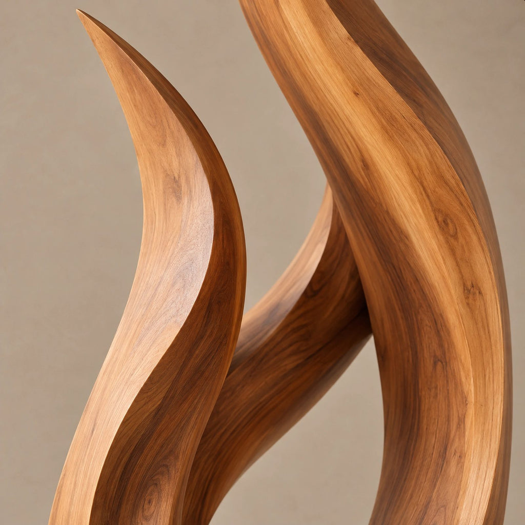Modern Slender Wood Sculpture With Rising Flame Form For Living Room
