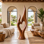 Organic Twin Flame Floor Sculpture With Open Heart Cutout For Entryway
