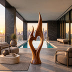 Organic Twin Flame Floor Sculpture With Open Heart Cutout For Entryway