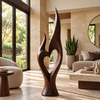 Organic Twin Flame Floor Sculpture With Open Heart Cutout For Entryway