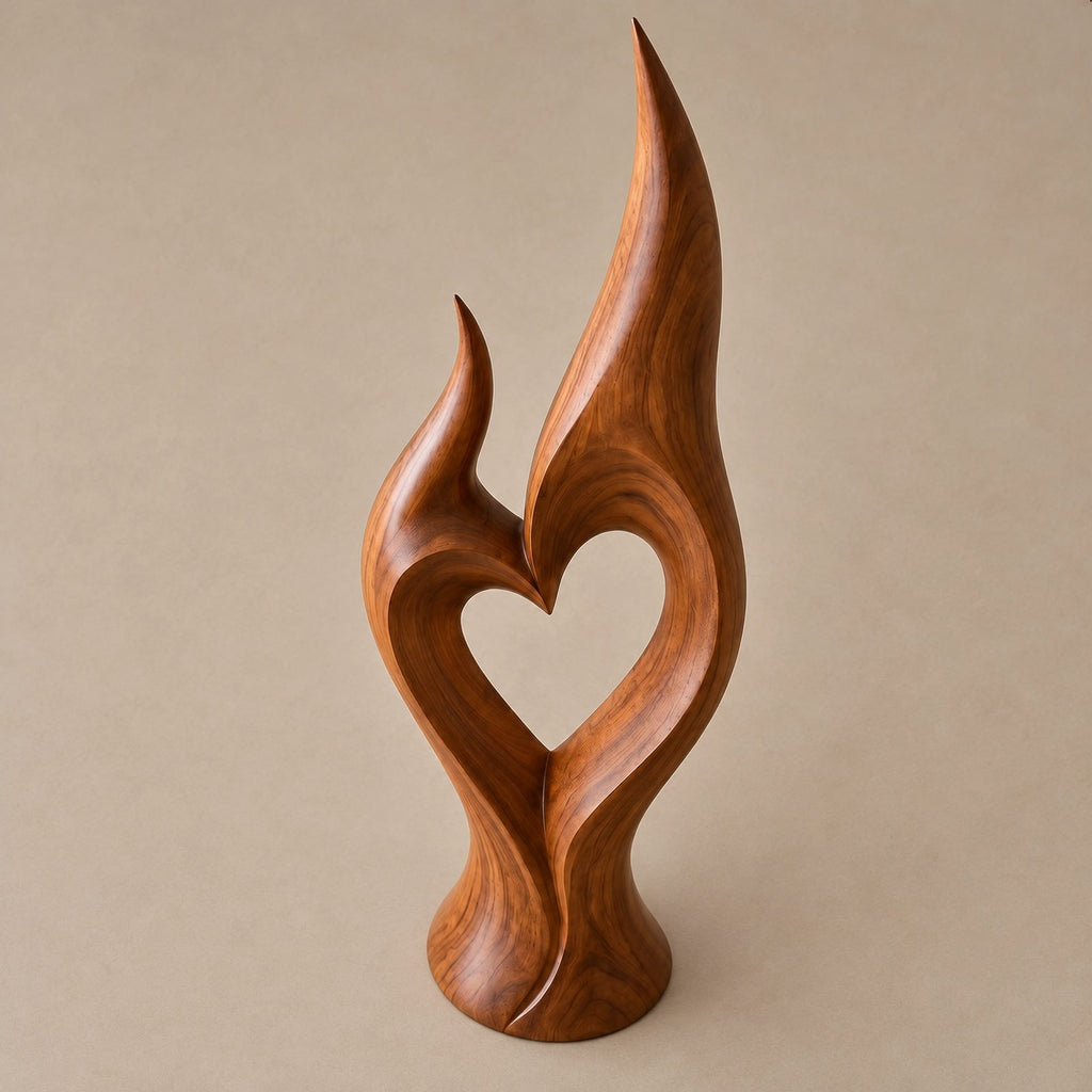 Organic Twin Flame Floor Sculpture With Open Heart Cutout For Entryway