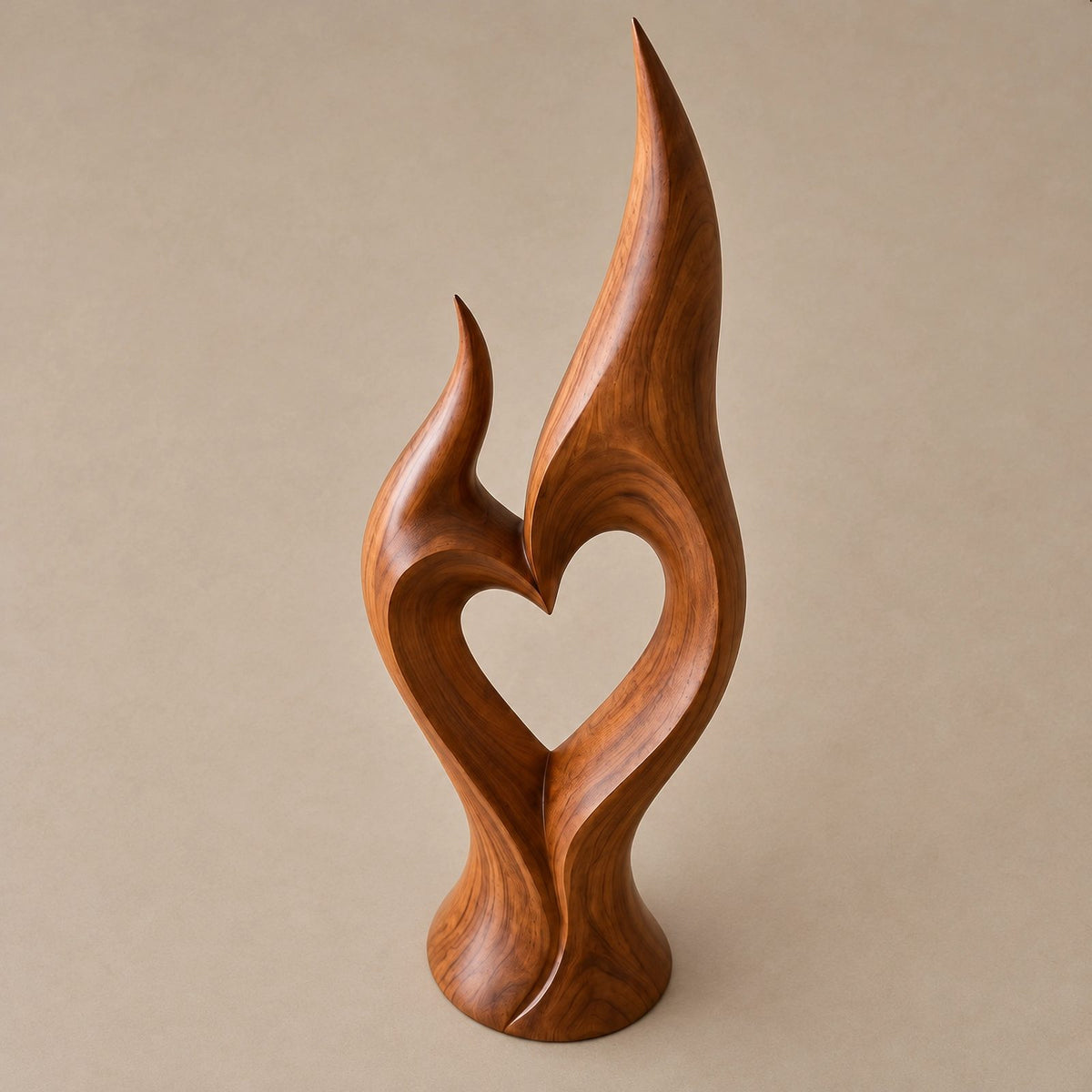 Organic Twin Flame Floor Sculpture With Open Heart Cutout For Entryway