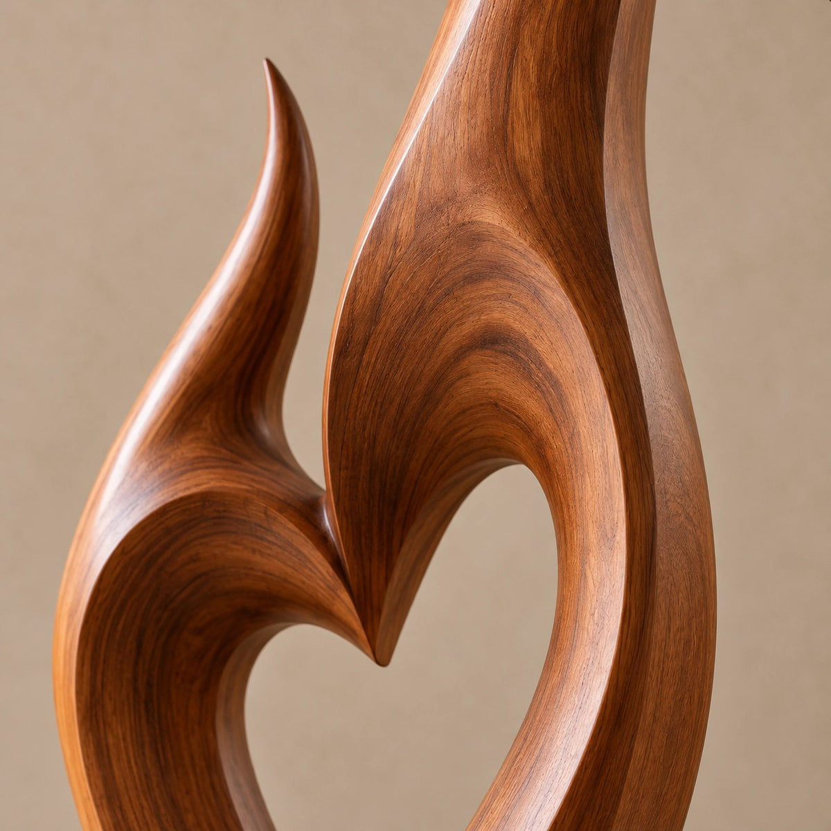 Organic Twin Flame Floor Sculpture With Open Heart Cutout For Entryway