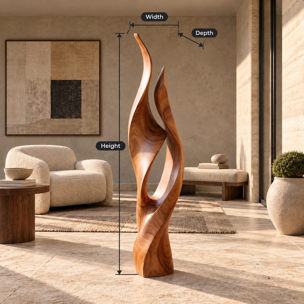 Contemporary Flame Floor Sculpture With Sweeping Curves For Home Office