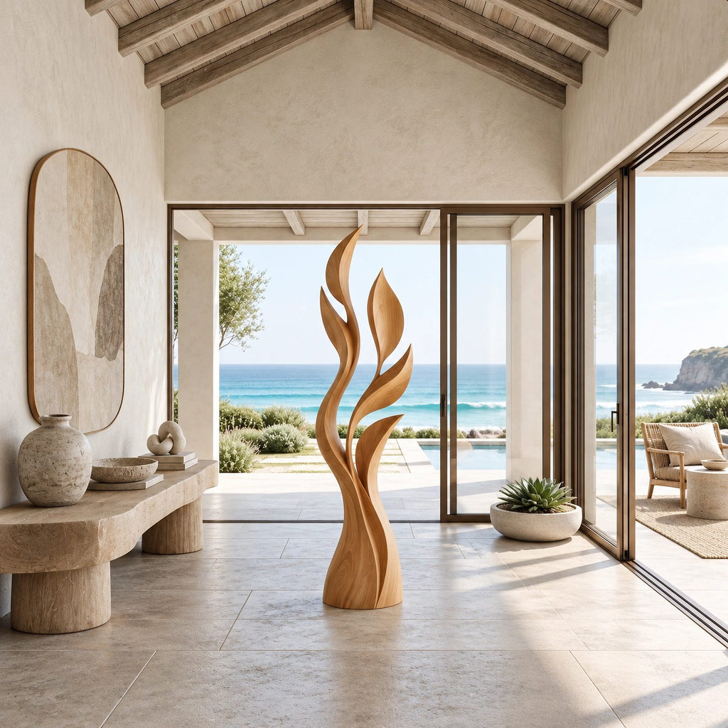 Modern Flame Cluster Floor Sculpture With Curved Blades For Entryway
