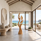 Modern Flame Cluster Floor Sculpture With Curved Blades For Entryway