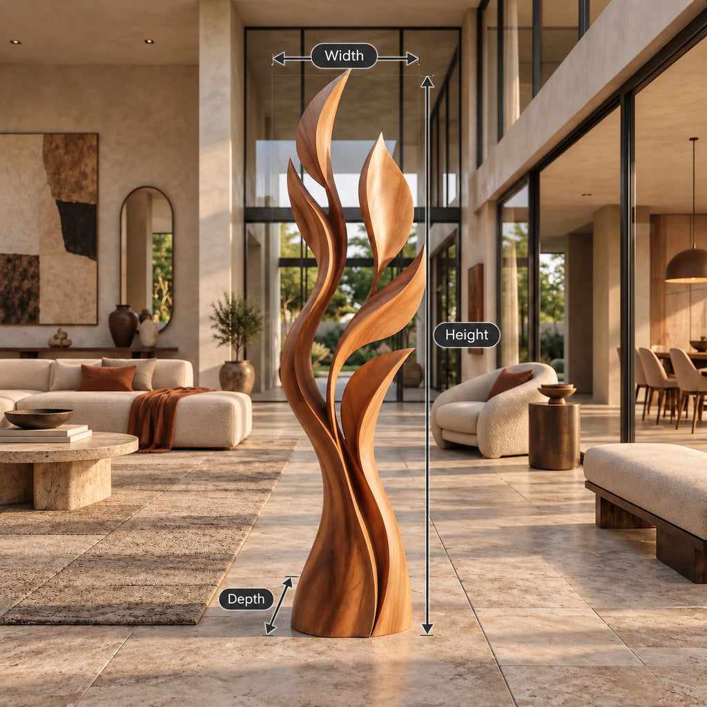 Modern Flame Cluster Floor Sculpture With Curved Blades For Entryway