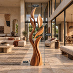 Modern Flame Cluster Floor Sculpture With Curved Blades For Entryway