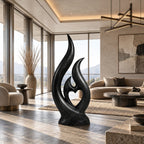 Mid Century Flame Floor Sculpture With Carved Heart Opening For Living Room