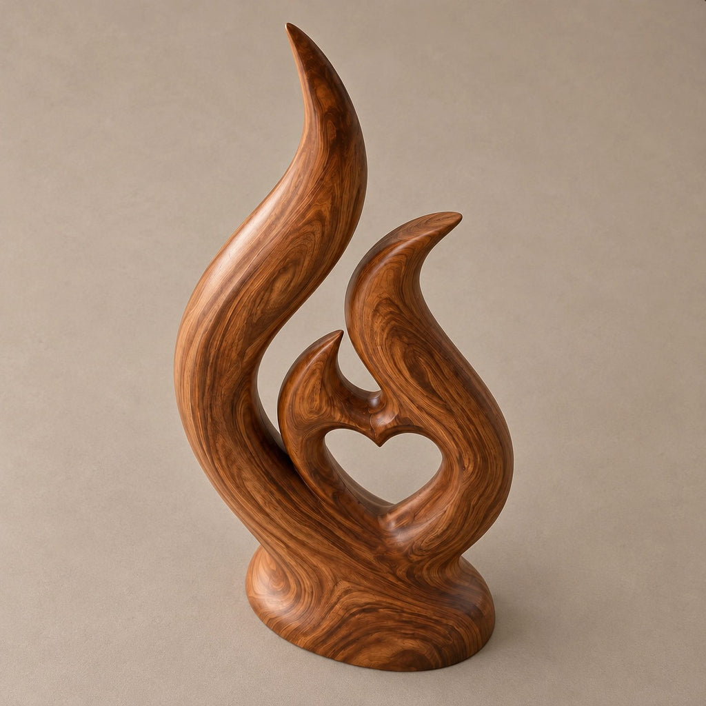 Mid Century Flame Floor Sculpture With Carved Heart Opening For Living Room