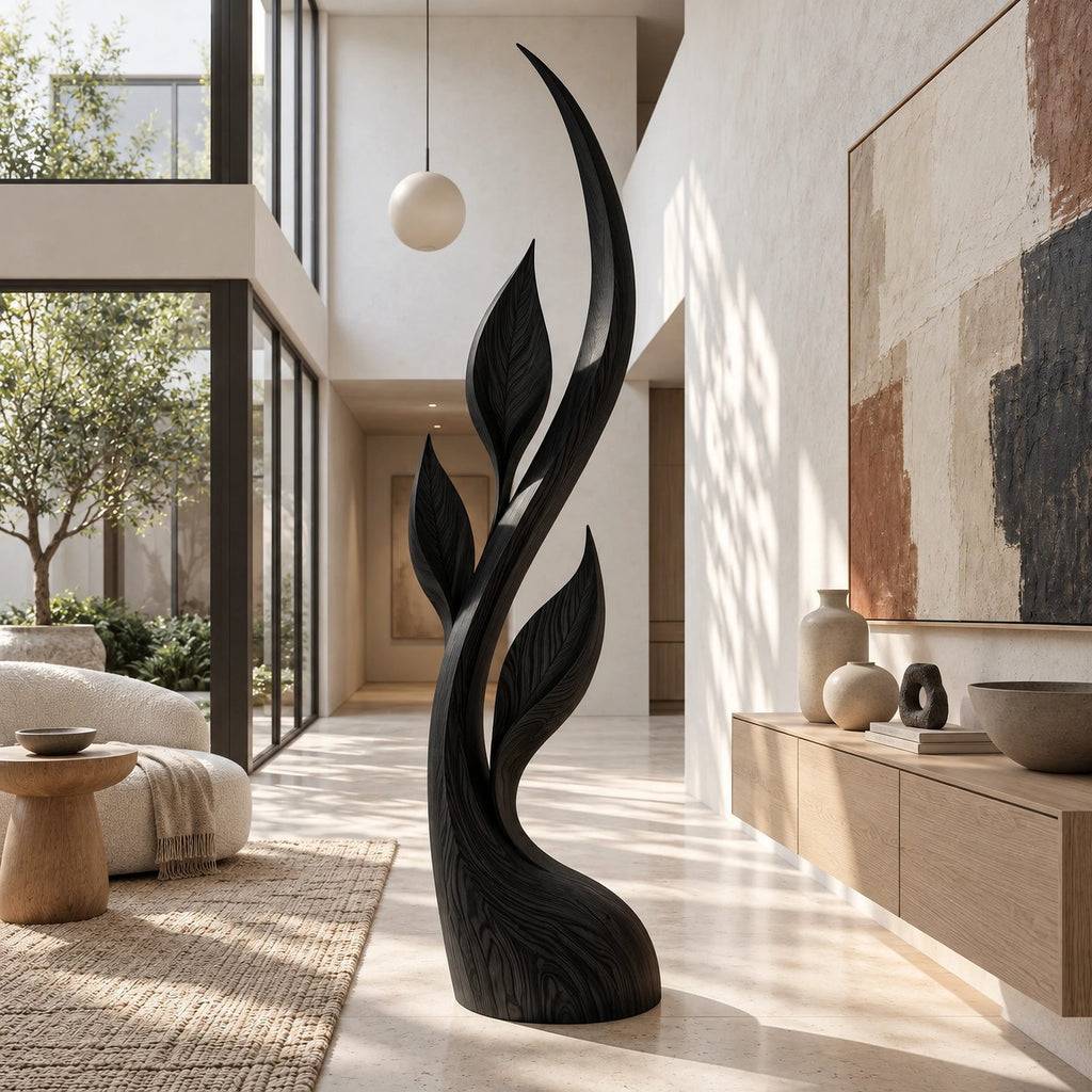 Minimalist Ribbon Floor Sculpture With Upswept Blades For Living Room