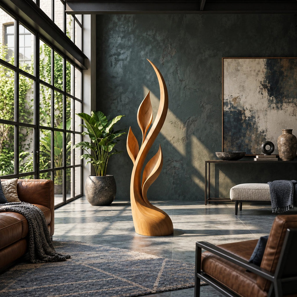 Minimalist Ribbon Floor Sculpture With Upswept Blades For Living Room