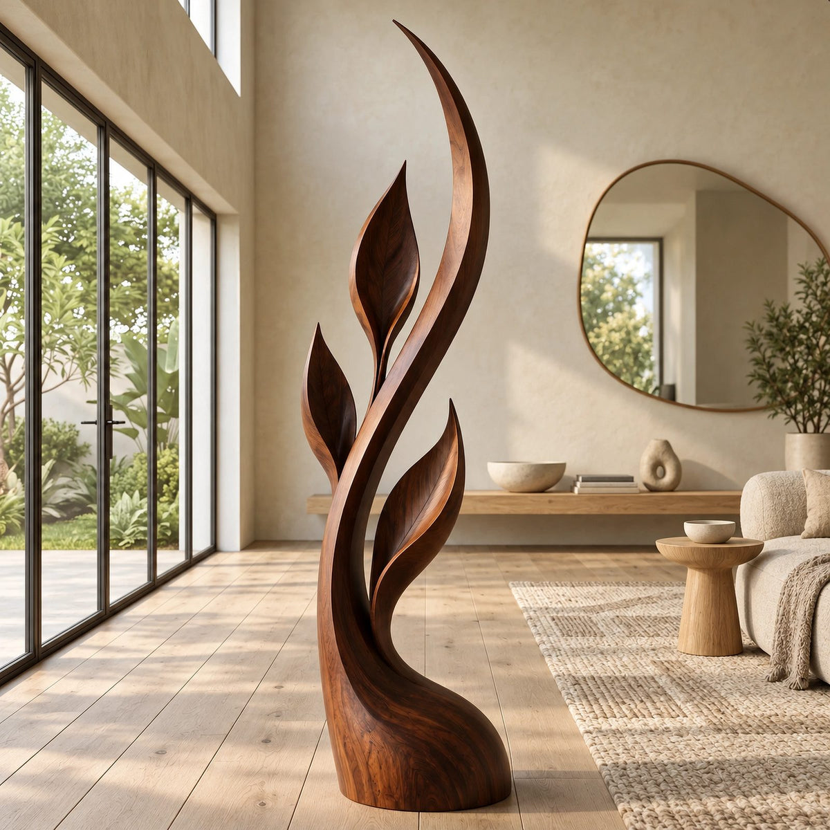 Minimalist Ribbon Floor Sculpture With Upswept Blades For Living Room