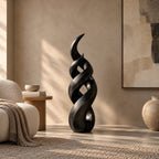 Rustic Spiral Wood Sculpture With Twisting Double Helix For Patio
