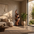 Rustic Spiral Wood Sculpture With Twisting Double Helix For Patio