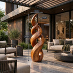 Rustic Spiral Wood Sculpture With Twisting Double Helix For Patio