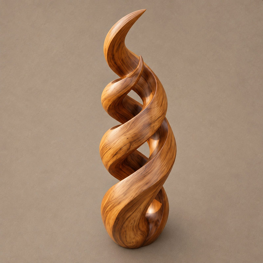 Rustic Spiral Wood Sculpture With Twisting Double Helix For Patio