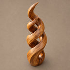 Rustic Spiral Wood Sculpture With Twisting Double Helix For Patio