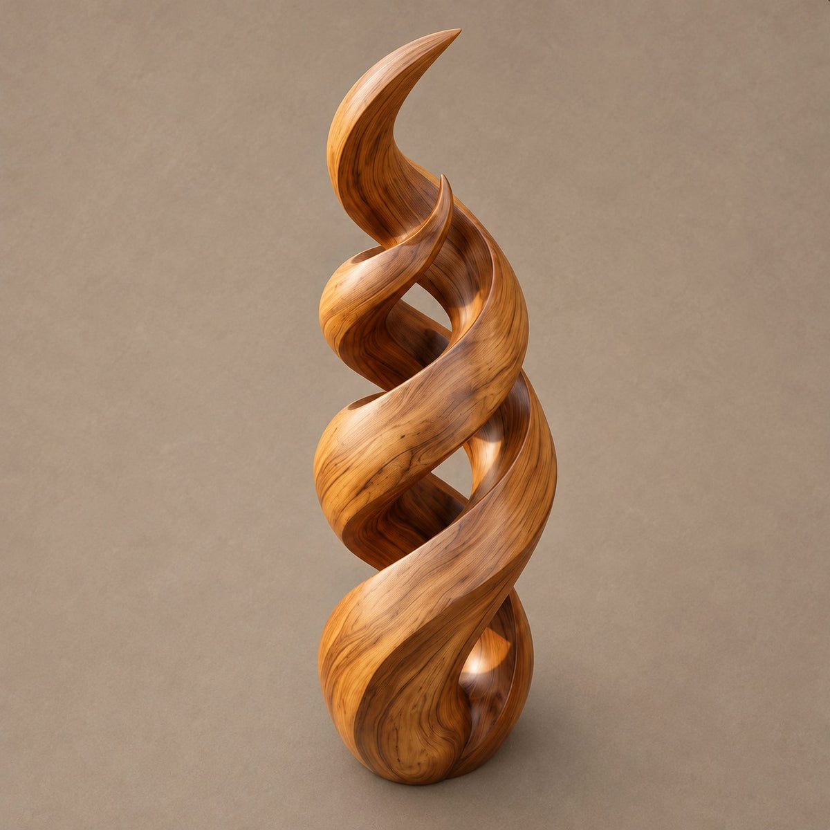 Rustic Spiral Wood Sculpture With Twisting Double Helix For Patio
