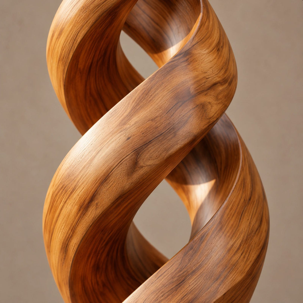 Rustic Spiral Wood Sculpture With Twisting Double Helix For Patio