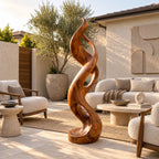 Coastal Flowing Wood Sculpture With Twisting Silhouette For Patio