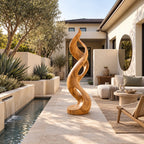 Coastal Flowing Wood Sculpture With Twisting Silhouette For Patio