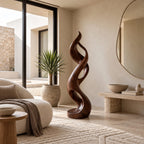 Coastal Flowing Wood Sculpture With Twisting Silhouette For Patio
