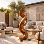 Coastal Flowing Wood Sculpture With Twisting Silhouette For Patio
