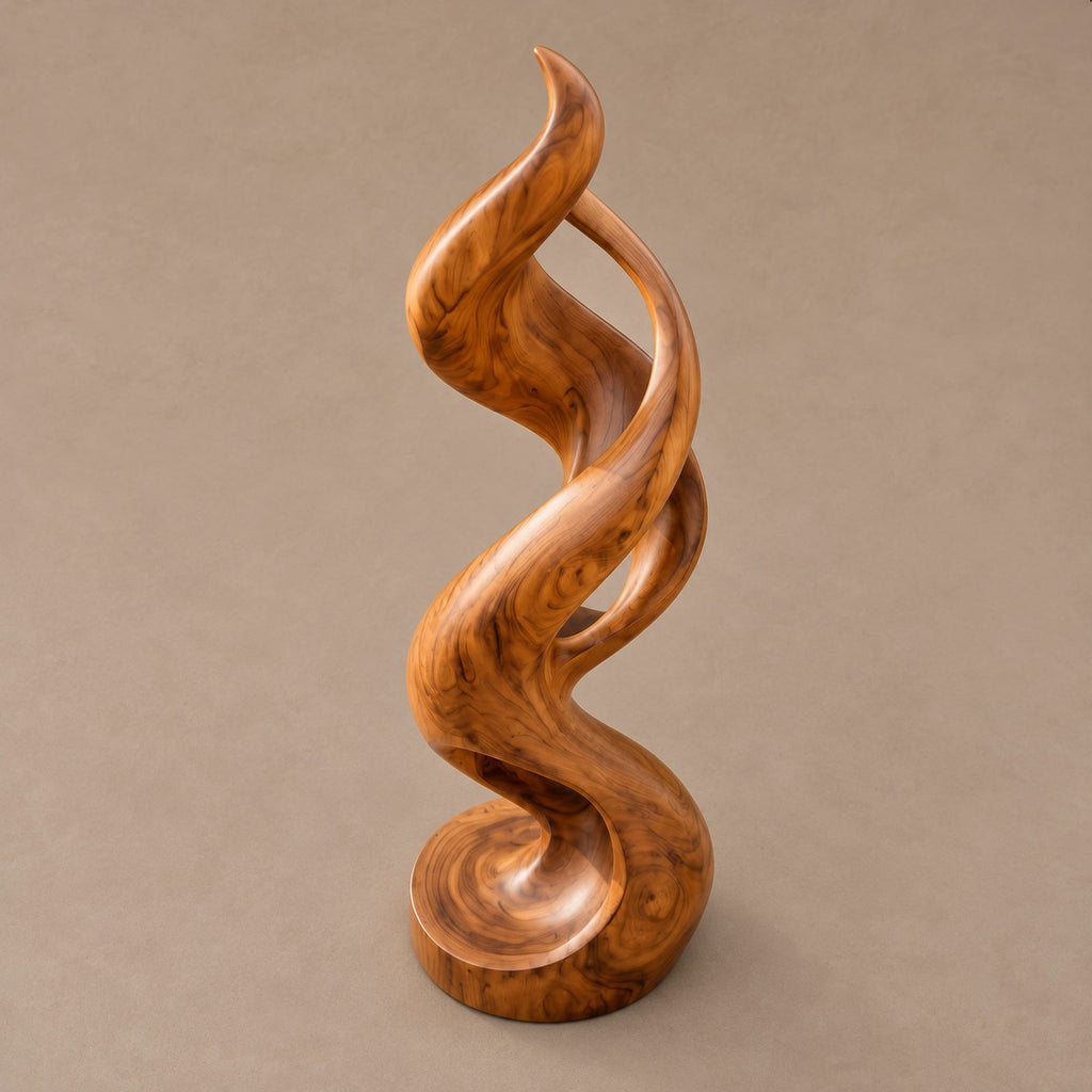 Coastal Flowing Wood Sculpture With Twisting Silhouette For Patio