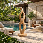 Organic Infinity Twist Wood Sculpture With Carved Loop Form For Living Room