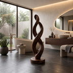Organic Infinity Twist Wood Sculpture With Carved Loop Form For Living Room