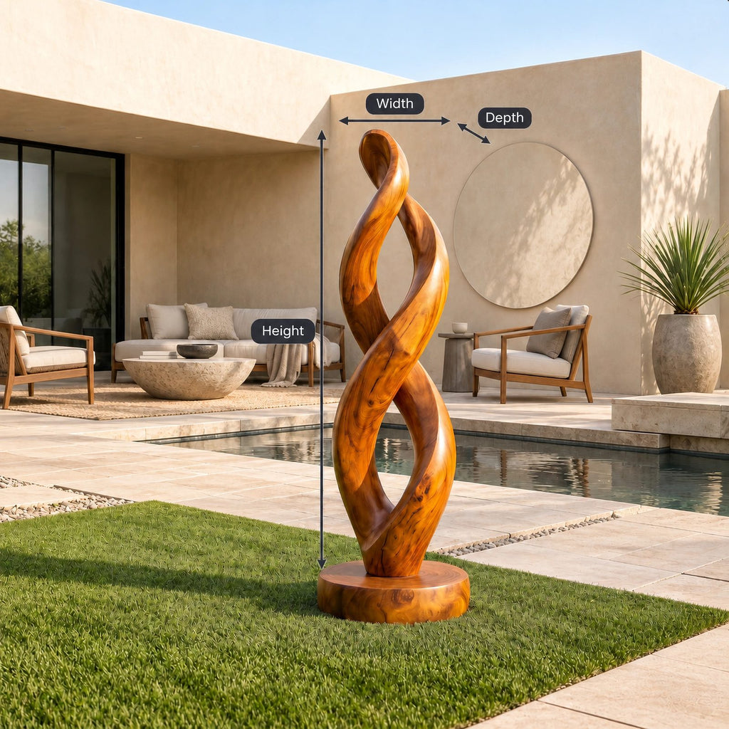 Organic Infinity Twist Wood Sculpture With Carved Loop Form For Living Room