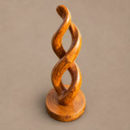 Organic Infinity Twist Wood Sculpture With Carved Loop Form For Living Room