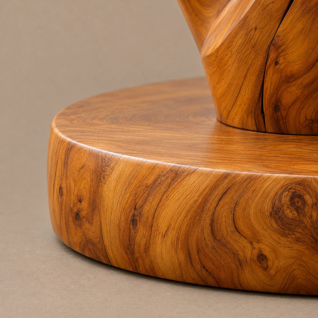 Organic Infinity Twist Wood Sculpture With Carved Loop Form For Living Room