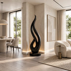 Mid Century Flame Wood Sculpture With Flowing Silhouette For Entryway