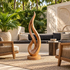 Mid Century Flame Wood Sculpture With Flowing Silhouette For Entryway