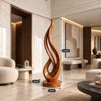 Mid Century Flame Wood Sculpture With Flowing Silhouette For Entryway