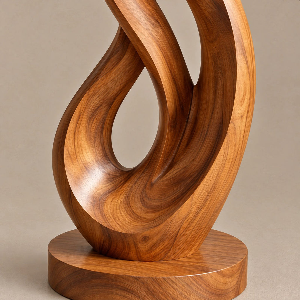 Mid Century Flame Wood Sculpture With Flowing Silhouette For Entryway