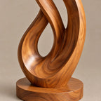 Mid Century Flame Wood Sculpture With Flowing Silhouette For Entryway