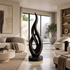 Contemporary Solid Wood Sculpture With Rising Flame Form For Entryway